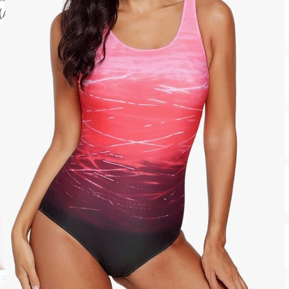 Exlura Onepiece bathing suit ombre kriss kross back NWOT
